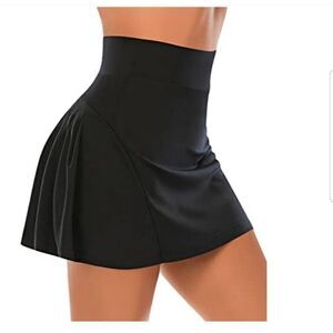 Werena Pleated Tennis Skirts for Women with Pockets Short Athletic( Black, Large